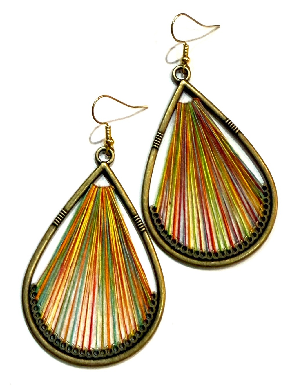 Multi-Color Thread Teardrop Hook Earrings - NWOT